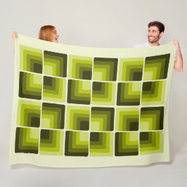 70s Rainbow Squares Monochrome Green Fleecedecke