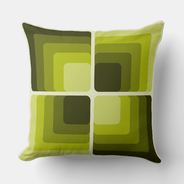 70s Rainbow Squares Monochrome Green Kissen (Vorderseite)