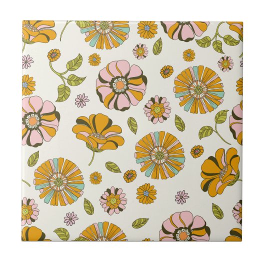70's Retro Floral Pattern Fliese (Vorderseite)