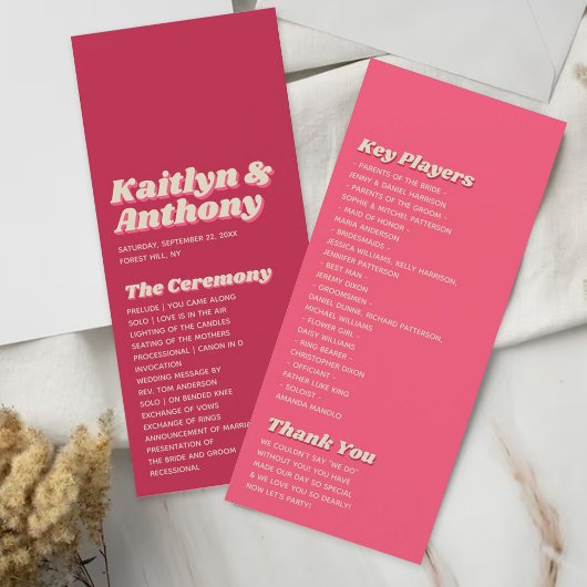 70's Retro Groovy Viva Magenta Wedding Programm