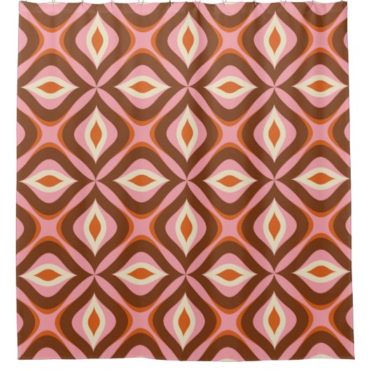 70s Retro Seamless Pattern in Orange, Brown, Pin Duschvorhang (Vorderseite)