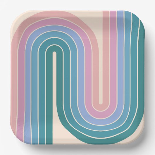 70s Retro Vintage Style Geometric Design Pappteller (Vorderseite)