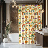 70s Style Curtain Groovy Pastel Rainbow Design Duschvorhang