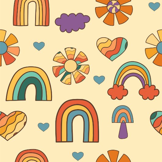 70s Style Curtain Groovy Pastel Rainbow Design Duschvorhang