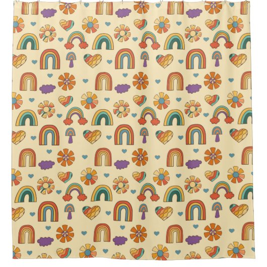 70s Style Curtain Groovy Pastel Rainbow Design Duschvorhang (Vorderseite)