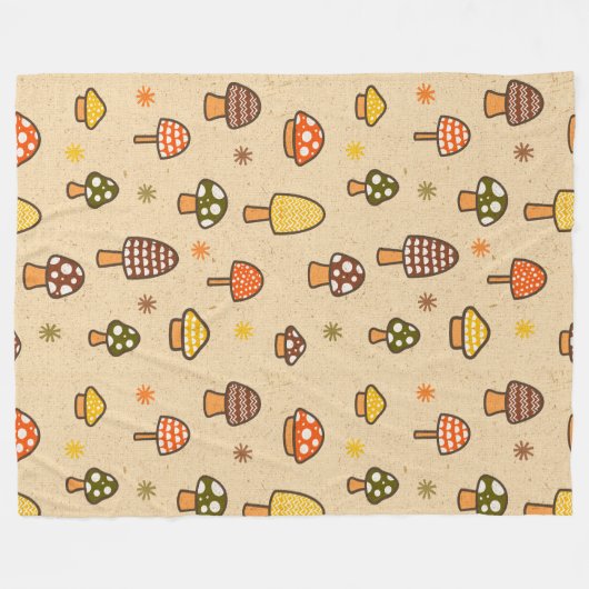 70s Style Retro Mushrooms Fleecedecke (Vorderseite (Horizontal))