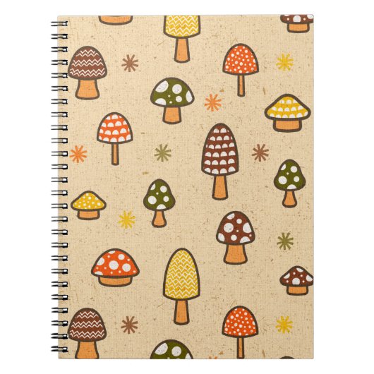 70s Style Retro Mushrooms Spiral Notebook Notizblock (Vorderseite)