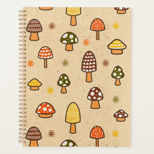70s Style Retro Mushrooms Spiral Notebook Planer (Vorderseite)