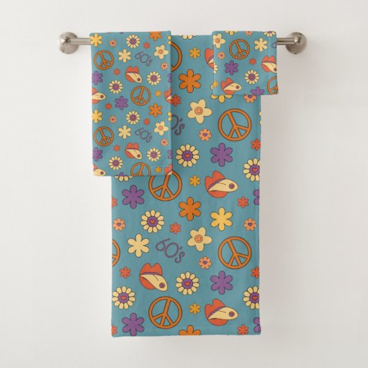 70s Style Towel Retro Boho Eclectic Bath Art Badhandtuch Set (Insitu)
