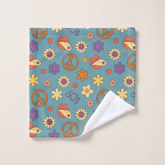 70s Style Towel Retro Boho Eclectic Bath Art Badhandtuch Set (Waschlappen)