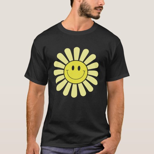 70s Yellow Smile Face Flower  Happy Peace Smiling  T-Shirt (Vorderseite)