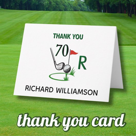 70th (Any Year) Birthday Golf Men's Monogram Name Dankeskarte
