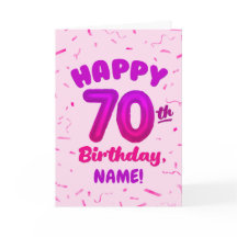 70th Balloon Number Custom Name Birthday Card