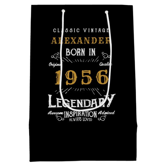 70th Birthday 1956 Add Name Legend Black Gold Mittlere Geschenktüte (Rückseite)