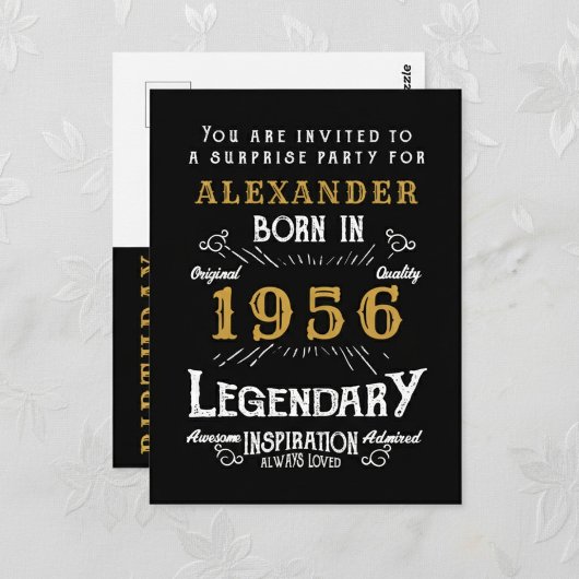 70th Birthday 1956 Black Gold Legend Invitation Postkarte