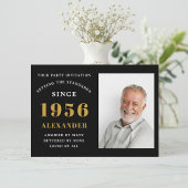 70th Birthday 1956 Black Gold Personalized Photo Einladung