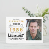 70th Birthday 1956 Legend White & Gold Photo Einladung (Stehend Vorderseite)