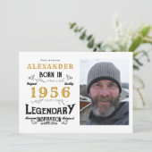 70th Birthday 1956 Legend White & Gold Photo Einladung (Stehend Vorderseite)