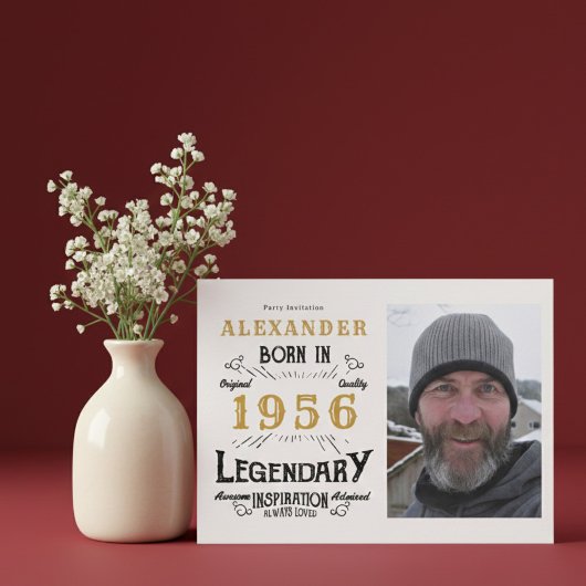 70th Birthday 1956 Legend White & Gold Photo Einladung