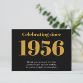 70th Birthday 1956 Retro Black And Gold Dankeskarte (Stehend Vorderseite)