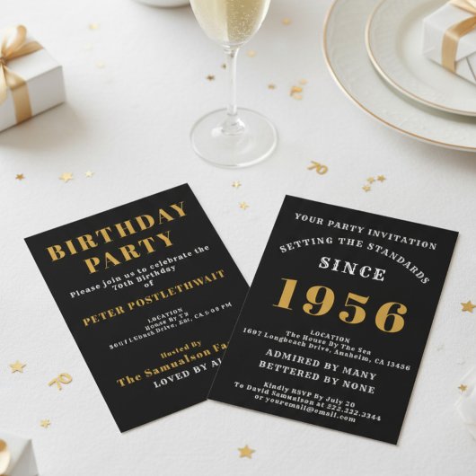 70th Birthday Add Name Year Black Gold For Him Einladung