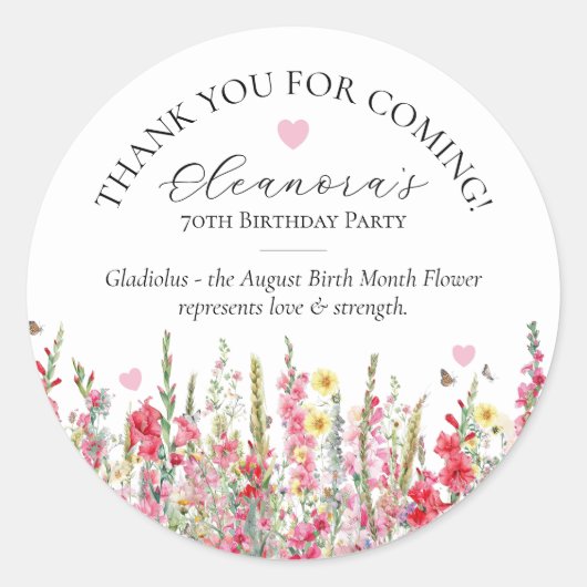 70th Birthday August Birth Flower Custom Favor Runder Aufkleber (Vorderseite)