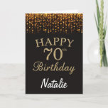 70th Birthday Black and Gold Glitter Card Karte<br><div class="desc">70th Birthday Black and Gold Glitter Card with personalized name. For further customization,  please click the "Customize it" button and use our design tool to modify this template.</div>