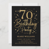 70th Birthday Black Gold Einladung (Vorderseite)