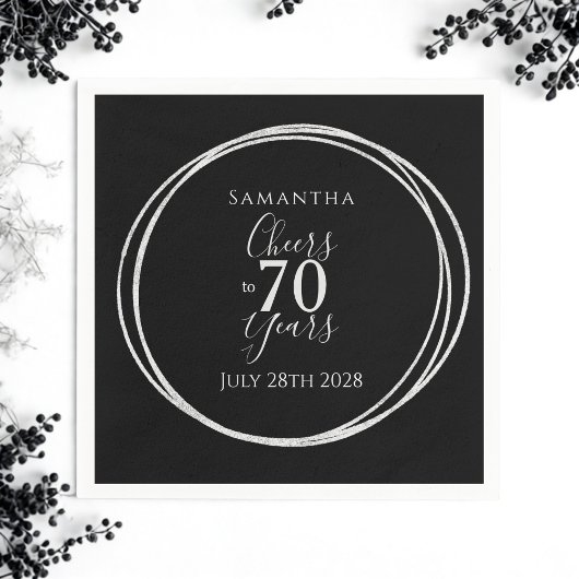 70th Birthday Black Silver Cheers 70 Years Party Serviette