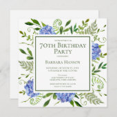 70th Birthday Blue Hydrangeas Card Request  Einladung (Vorne/Hinten)