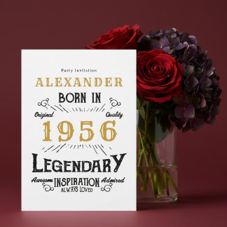 70th Birthday Born 1956 White Gold Retro Vintage Einladung