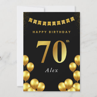 70th Birthday Card Black and Gold Balloons Karte