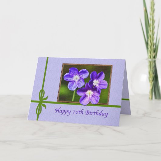 70th Birthday Card with Purple Violas Karte (Vorderseite)