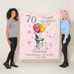 70th Birthday Celebration Pink Fleece Blanket<br><div class="desc">Stylish 70th Happy birthday, weißer Tag. Feys an ice bucket with a bottle of fizz, flute glasses, ballons and confetti all wir pale pink background with silver colored text. Perfect hat gift to celebrate a 70th birthday, something that they can cherish and snuggle up with. would be an ideal gift...</div>