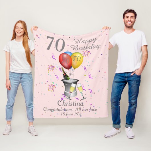 70th Birthday Celebration Pink Fleece Blanket (Beispiel)
