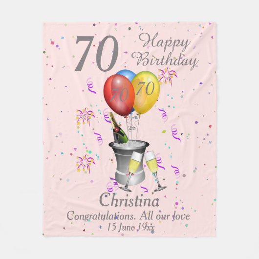 70th Birthday Celebration Pink Fleece Blanket (Vorderseite)