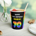 70th Birthday: Colorful Rainbow # 70, Custom Name Pappbecher<br><div class="desc">This upbeat and joyful birthday-themed paper cup design features a big number “70“ with a multicolored rainbow spectrum inspired gradient pattern, along with the message “HAPPY 70th BIRTHDAY, ”, and an editable recipient name. Paper cups like this might be used at a birthday party for somebody who is celebrating their...</div>