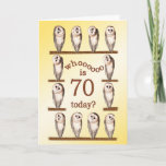 70th birthday, Curious owls card. Karte<br><div class="desc">Funny barn owls rotating their heads. A humorous birthday card for someone who likes owls.</div>