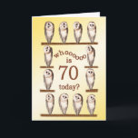 70th birthday, Curious owls card. Karte<br><div class="desc">Funny barn owls rotating their heads. A humorous birthday card for someone who likes owls.</div>