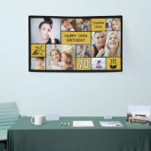 70th Birthday Custom Photo Collage Black Gold Banner (Messeveranstaltung)