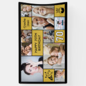 70th Birthday Custom Photo Collage Black Gold Banner (Vertikal)