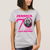 70th Birthday doubled sided photo name pink text T-Shirt (Vorderseite)