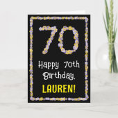 70th Birthday: Floral Flowers Number, Custom Name Karte (Vorderseite)