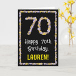 70th Birthday: Floral Flowers Number, Custom Name Karte<br><div class="desc">The front of this floral, nature-inspired birthday-themed greeting card design features the message “Happy 70th Birthday, ” along with a custom recipient name. The large number “70” and the border on the front both consist of flower icons. The inside features a custom birthday greeting message, or could perhaps be cleared...</div>