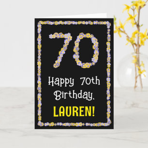 70th Birthday: Floral Flowers Number, Custom Name Karte