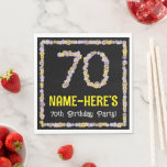 70th Birthday: Floral Flowers Number, Custom Name Serviette<br><div class="desc">This floral,  botany-inspired birthday-themed paper napkin design features a personalized name,  along with the message “70th Birthday Party!”. The large number “70” and the border both feature flower icons. Paper napkins like these might be used when celebrating somebody’s seventieth birthday,  or some other 70th event or anniversary. [~Z0000649]</div>