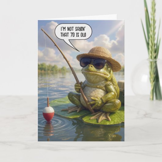 70th Birthday Frog Fishing on Lily Pad Karte (Vorderseite)