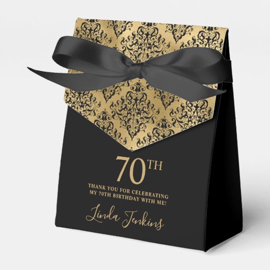 70th Birthday Gold Damask Thank You Geschenkschachtel (Vorderseite)