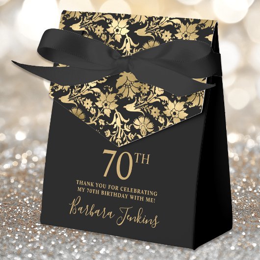 70th Birthday Gold Floral Thank You  Geschenkschachtel