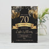 70th Birthday Invitation Template: Black & Gold Ba Einladung (Stehend Vorderseite)